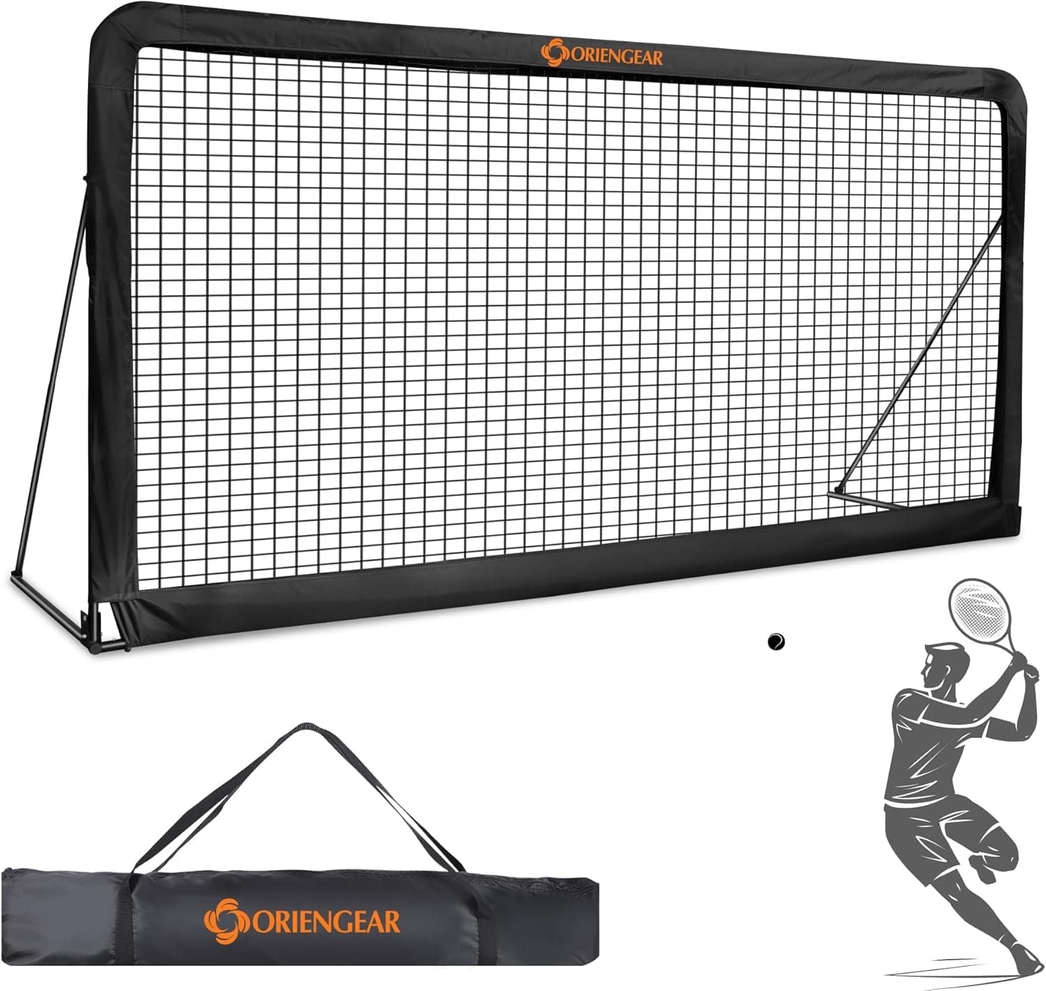ORIENGEAR Tennis Rebound Practice Wall - 12ft x 6ft Rebounder Net for Tennis